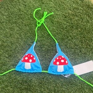 Vibrant Blue Mushroom Print Bikini Top